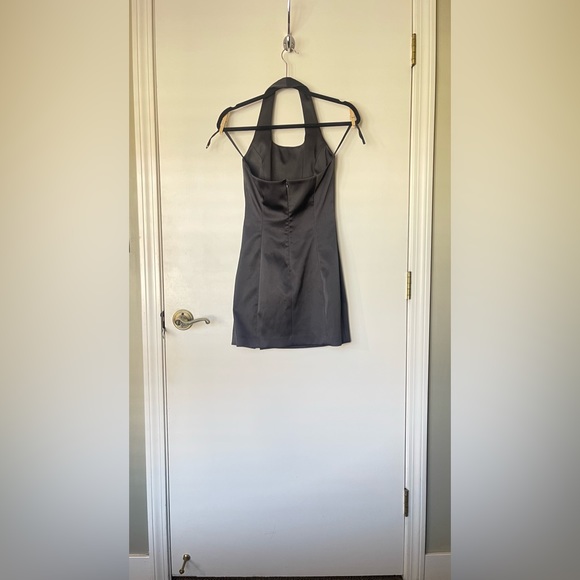 90s Black Satin Express Halter LBD Mini - Picture 2 of 11